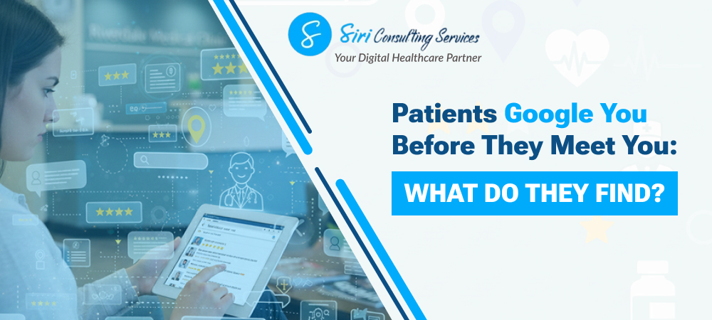 banner showing a doctor checking digital reviews and ratings, highlighting how patients research doctors online before appointments.